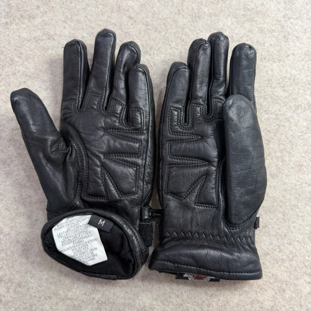 Harley-Davidson Womens Black Leather Motorcycle Riding Gloves M